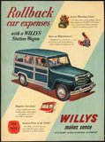Vintage magazine ad WILLYS STATION WAGON 1951 automobile with Hurricane Engine