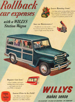 Vintage magazine ad WILLYS STATION WAGON 1951 automobile with Hurricane Engine