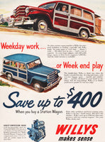 Vintage magazine ad WILLYS 1951 Weekday work or Week end play station wagons