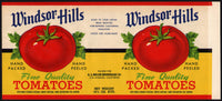 Vintage label WINDSOR HILLS TOMATOES A S Miller Los Angeles California n-mint+