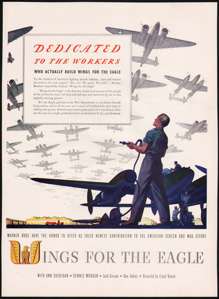 Vintage magazine ad WINGS FOR THE EAGLE movie Warner Bros 1942 war Ann Sheridan