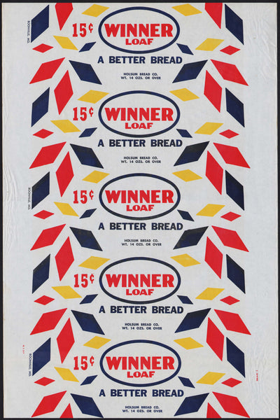 Vintage bread wrapper WINNER LOAF 15 cents 1952 Holsum Bread Boonville Missouri