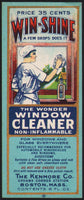 Vintage label WIN SHINE Window Cleaner woman pictured Boston Mass early one n-mint+