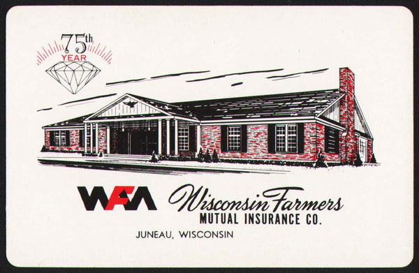 Vintage playing card WISCONSIN FARMERS MUTURAL INSURANCE white Juneau Wisconsin