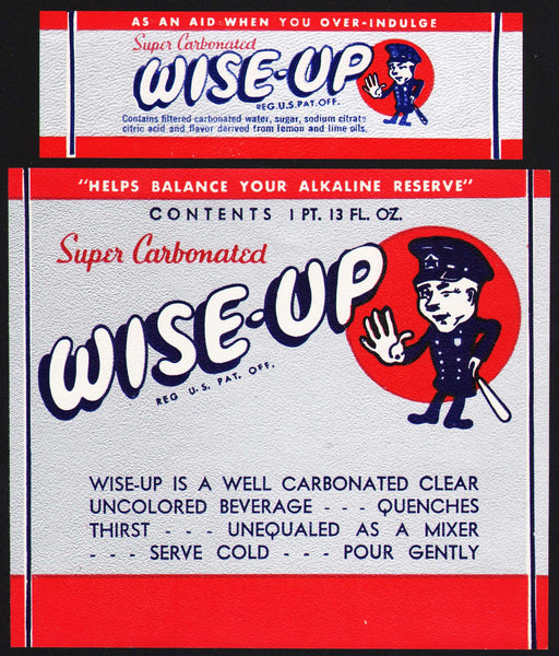 Vintage soda pop bottle label WISE UP policeman pictured 1p13oz size unused n-mint+