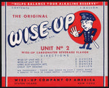 Vintage soda pop bottle label WISE UP policeman pictured Staten Island 1 Gallon