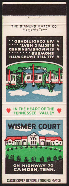 Vintage matchbook cover WISMER COURT hotel pictured Heart of Tennessee Valley Camden