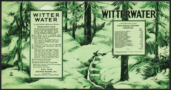 Vintage soda pop bottle label WITTER WATER Medicinal dated 1927 Chicago Illinois