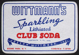 Vintage soda pop bottle label WITTMANNS CLUB SODA Ozone Park New York n-mint