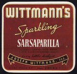 Vintage soda pop bottle label WITTMANNS SARSAPARILLA Ozone Park New York n-mint