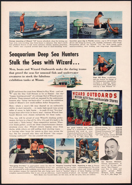 Vintage magazine ad WIZARD OUTBOARDS 1956 Western Auto Herman Hickman pictured