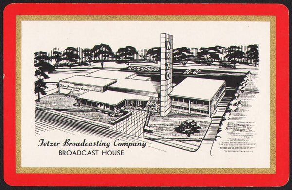 Vintage playing card WKZO Fetzer Broadcasting Company building Kalamazoo Michigan