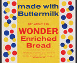 Vintage bread wrapper WONDER ENRICHED Made with Buttermilk Continental Rye NY