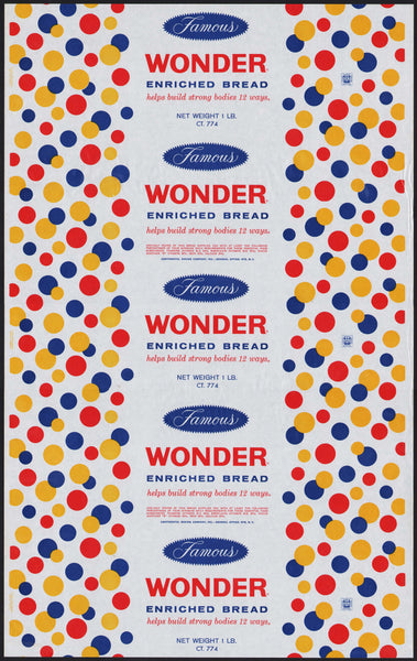 Vintage bread wrapper WONDER FAMOUS 1lb size Rye New York 1959 new old stock