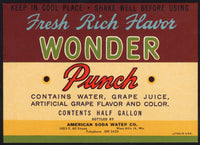 Vintage soda pop bottle label WONDER PUNCH West Allis Wisconsin unused n-mint+