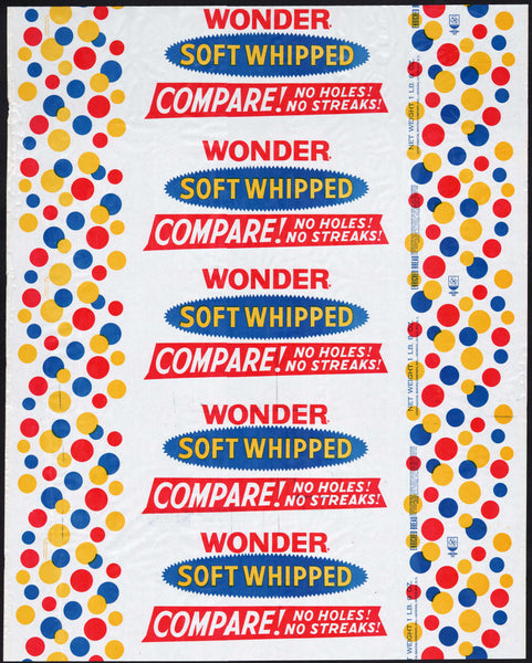 Vintage bread wrapper WONDER SOFT WHIPPED Continental Baking Rye New York unused