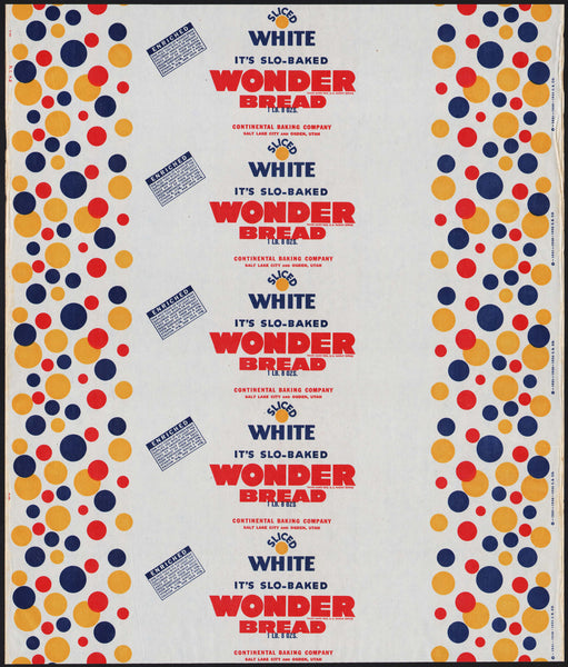 Vintage bread wrapper WONDER WHITE dated 1948 Salt Lake City Ogden Utah unused