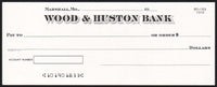 Vintage bank check WOOD and HUSTON BANK Marshall Missouri new old stock n-mint+