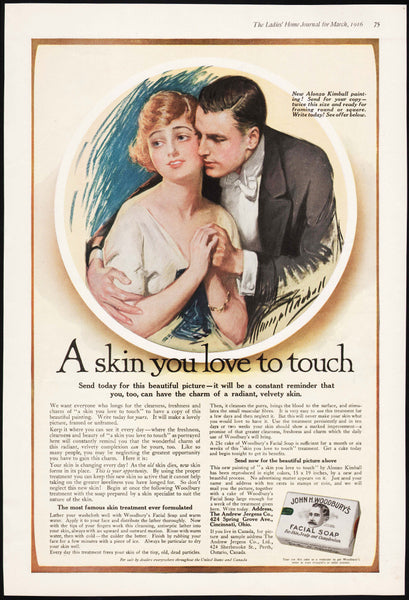 Vintage magazine ad JOHN H WOODBURYS FACIAL SOAP from 1916 Alonzo Kimball art