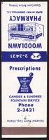 Vintage matchbook cover WOODLAWN PHARMACY building pictured Greenville South Carolina