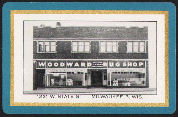 Vintage playing card WOODWARD RUG SHOP building pictured Milwaukee Wisconsin