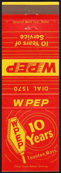 Vintage matchbook cover WPEP radio microphone pictured from Taunton Massachusetts