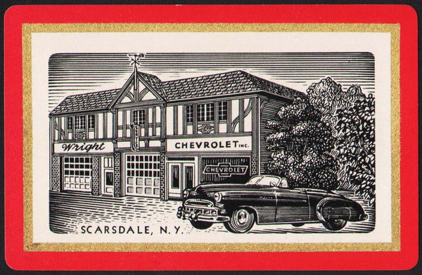 Vintage playing card WRIGHT CHEVROLET red border dealership pictured Scarsdale NY