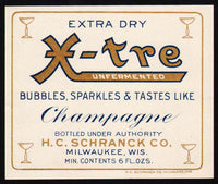 Vintage soda pop bottle label X TRE CHAMPAGNE Milwaukee Wisconsin new old stock