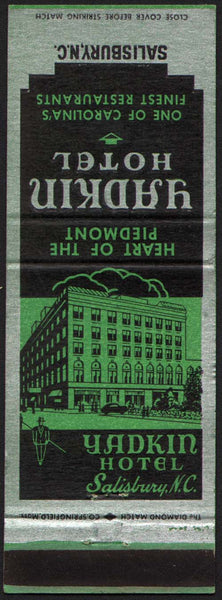 Vintage matchbook cover YADKIN HOTEL with hotel pictured Salisbury North Carolina