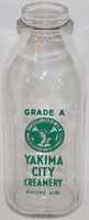 Vintage milk bottle YAKIMA CITY CREAMERY Maid O Clover Dairy Washington pyro quart