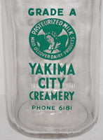 Vintage milk bottle YAKIMA CITY CREAMERY Maid O Clover Dairy Washington pyro quart