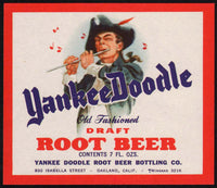 Vintage soda pop bottle label YANKEE DOODLE ROOT BEER Oakland California n-mint+