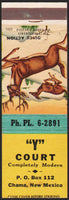 Vintage matchbook cover Y COURT Completely Modern deer pictured Chama New Mexico