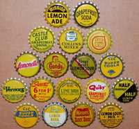 Vintage soda pop bottle caps YELLOW COLORS Lot of 18 different new old stock