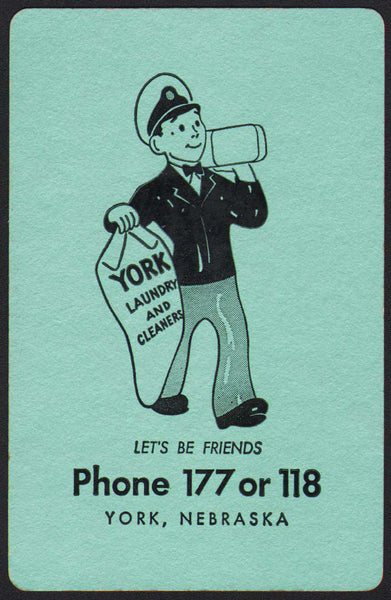 Vintage playing card YORK LAUNDRY and CLEANERS delivery man picture York Nebraska