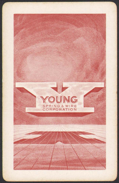 Vintage playing card YOUNG SPRING and WIRE CORPORATION with a maroon background