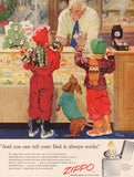 Vintage magazine ad ZIPPO LIGHTER 1955 Dwyer art boys buying Christmas gift